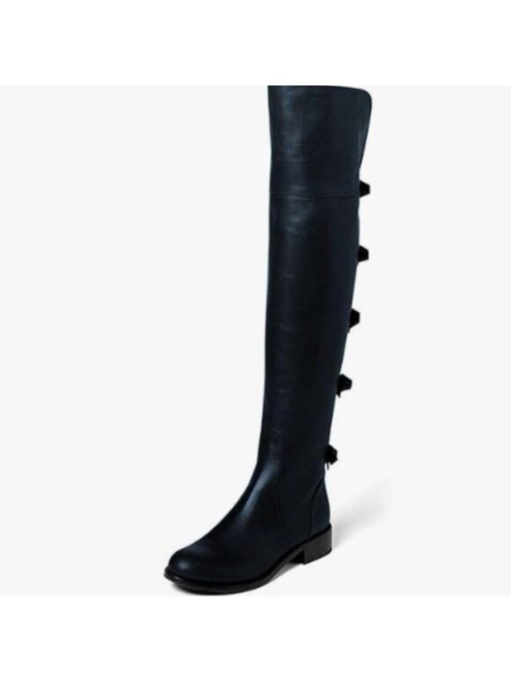 XYD Women Over The Knee Thigh High Leather Boots Chunky Heel Round Toe Bowknots